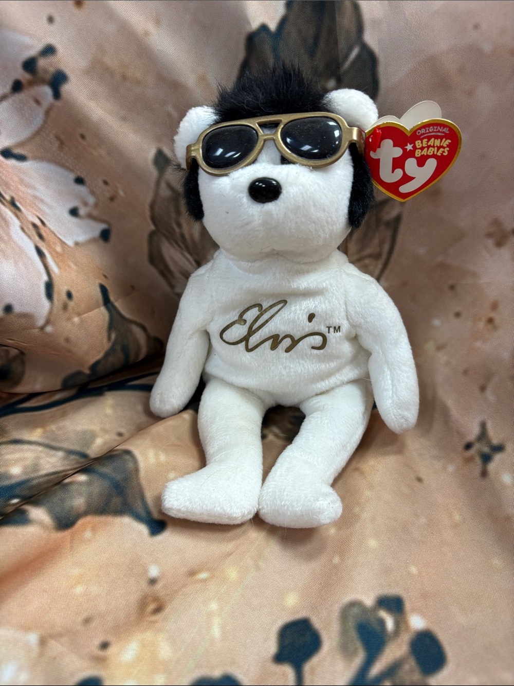 Ty Elvis White Plush Dog with Gold Sunglasses